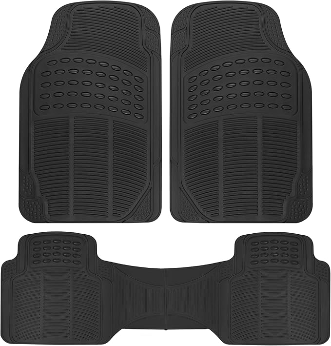 ProLiner Car Floor Mats for Cars Trucks SUV, 3-Piece All-Weather Heavy Duty Rubber Liners with Universal Trimmable Fit, Durable Waterproof Vehicle Auto Floor Mats with Capture Ridges Black