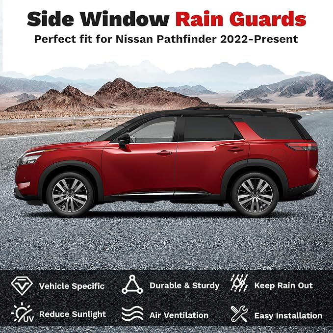 Window Visors Rain Guards for 2022-2025 2026 Nissan Pathfinder Accessories, Outside-Mount Side Window Wind Deflectors Vent Visors Shades Rainproof Black 4PCS