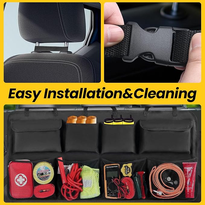 Snuopfy, Backseat Hanging Organizer with 8 Large Storage Bag Super Capacity -Trunk Organizer for SUV,Truck,Van -Your Space Saving Expert - Black