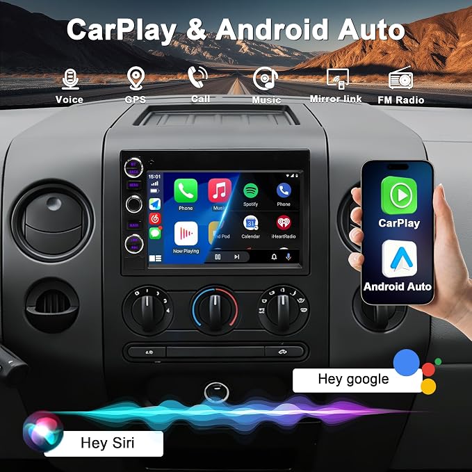 4G+64G Car Radio Stereo for Ford F150 2004-2008: Upgrade Android 15 7" Touchscreen Head Unit Replacement Wireless CarPlay Android Auto, BT 5.4, WiFi 6, GPS, FM, RDS, EQ, SWC, 1080P Backup Camera