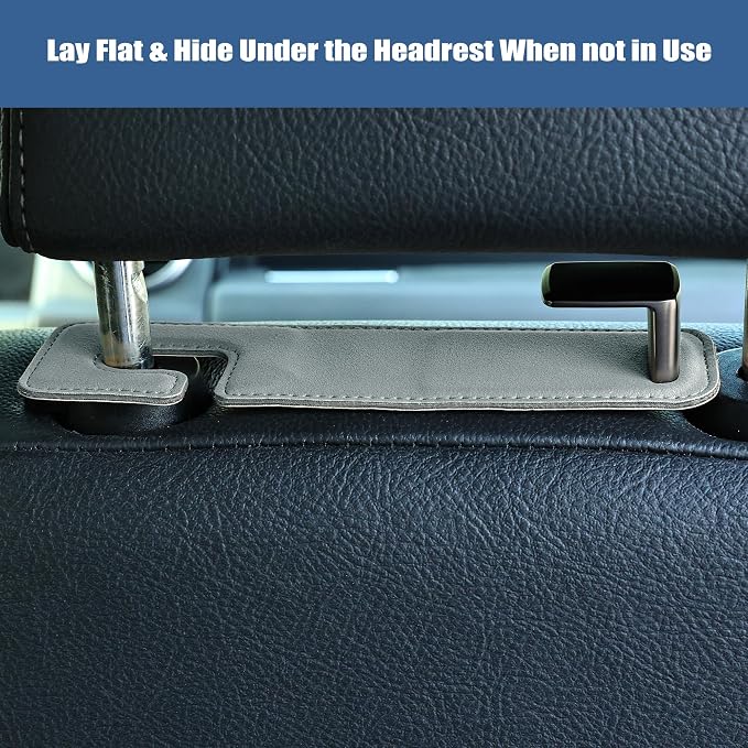 Car Seat Back Hook Universal Auto Storage Hanger Suede with Metal Car Seat Organizer for Handbag Purse Coat Umbrellas Grocery Bags 2 Pack Light Gray
