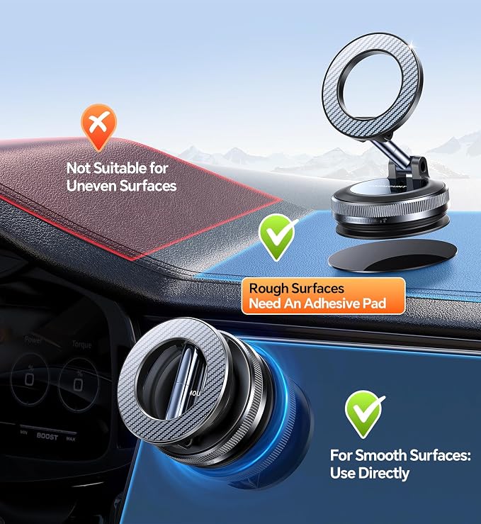 【Newest Vacuum Magnetic Phone Holder for Car Phone Holder Mount【Movable Vacuum Suction】Magsafe Car Mount Cell Phone Holders for Your Car Accessories for Women Men for iPhone 17 16-Carbon Fiber