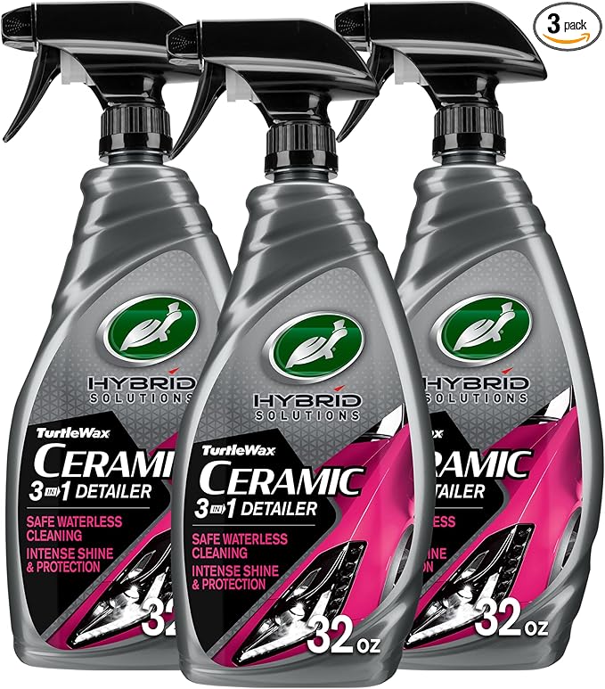 Hybrid Solutions Ceramic 3-in-1 Car Detailer, Waterless Car Wash, Long-lasting HydrophobicWax Protection and High Gloss Shine, Safe For All Exterior Surfaces, 32 oz (Pack of 3)