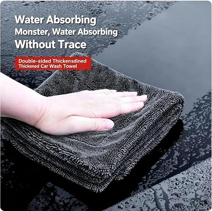 Microfiber Towels for Cars, 1200 GSM Car Drying Towel, 24 x 36 in Thick Plush Auto Detailing Towel, Ultra Absorbent Edgeless Car Wash Towel, Lint-Free, Charcoal Grey, 1 Pack