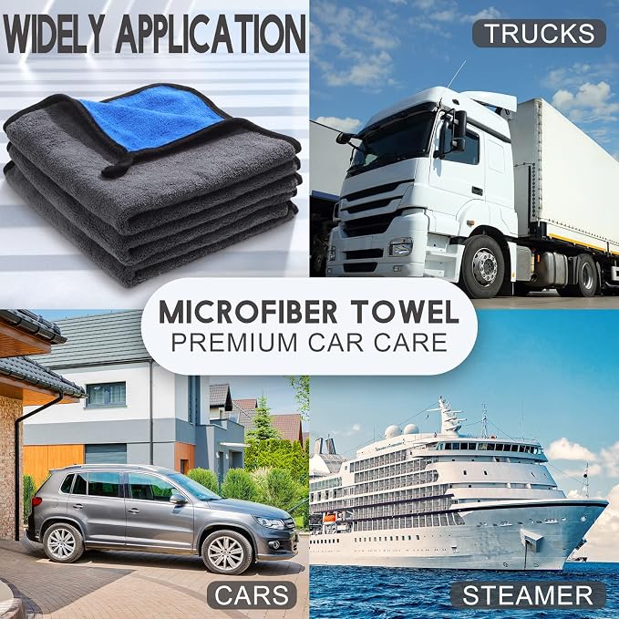 20 Pcs Microfiber Car Drying Towels Microfiber Cleaning Cloth 800 GSM Thick Plush Cleaning Dusting Cloth Auto Detailing Absorbent Towels Rags for Car Household Kitchen Window(Grey and Blue)
