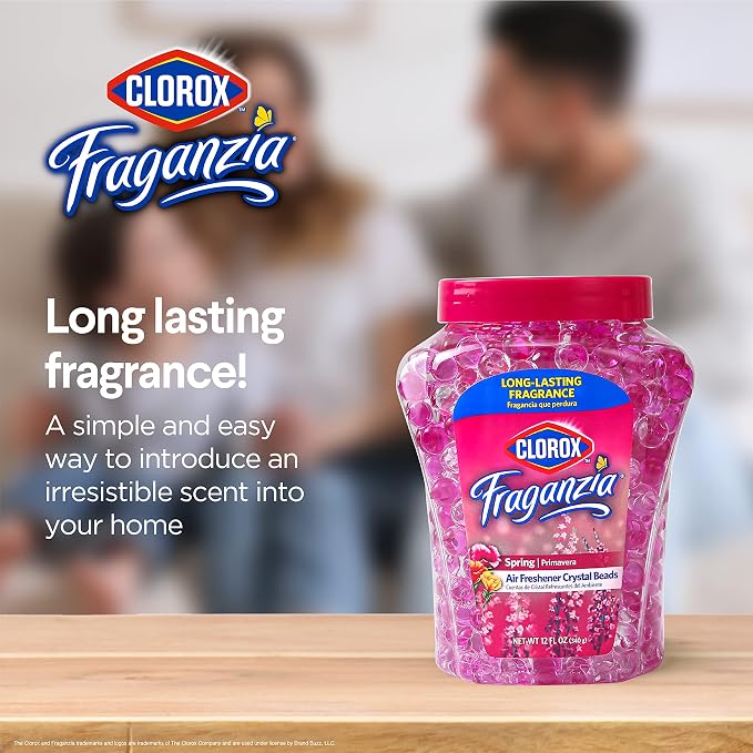 Fraganzia Crystal Beads Air Freshener, Long Lasting Room Deodorizer and Odor Eliminator Gel Beads to Freshen Home, Car, or Office, Spring Scent, 12 Fl Oz
