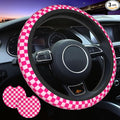 Chessboard Pink 3Pcs car Set :Steering Wheel Cover 15" +2 Racing Coasters | Anti-Slip Breathable Neoprene, Universal 15" Fit, Racing Flag Style, Car Interior Decor, Cute for Men Women, Pink Chessboard