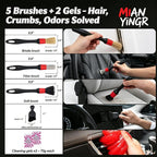 Windshield Cleaner Tool, 17Pcs Red Car Interior Detailing Kit – Stay in Seat, Inside & Out Streak-Free Clean, with Extendable Handle, Cleaning Gels & Brushes for Daily Cleaning, Pet Hair