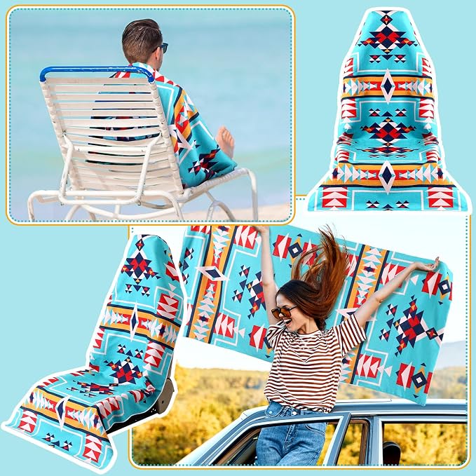 2 Pack Car Seat Towel Covers Athletic Running Towel Performance Microfiber Post Workout Sweat Washable Cover Non Slip for Seat Outdoor Sport (Navajo Tribal)