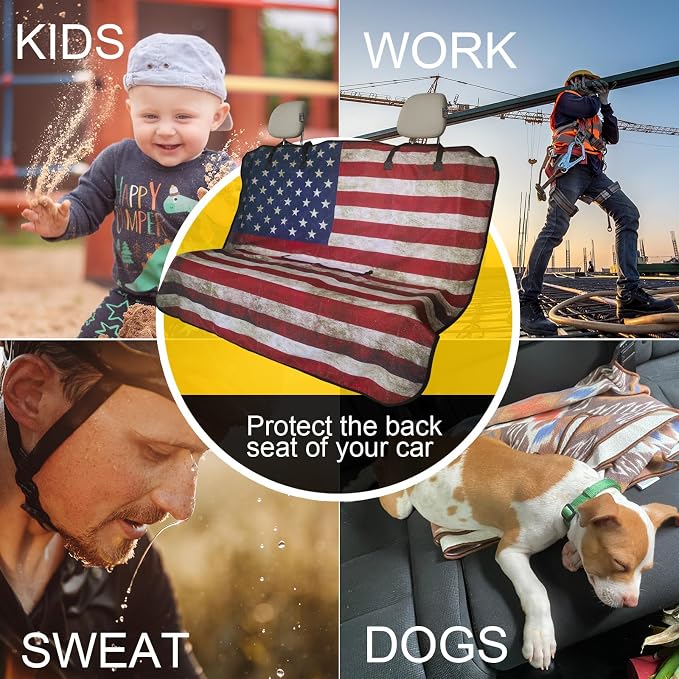 Back Seat Cover for Car Trucks Van SUV Jeep,Waterproof Rear Bench Towel Seat Covers for Dogs and Kids,Automotive Backseat Protector (American Flag)