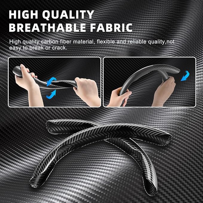 3pcs Carbon Fiber Anti-Skid Steering Wheel Cover, Waterproof Design, Universal Fit for 14-16 Inch Car Wheel Cover, Interior Car Accessories for Jeeps, SUVs, Trucks (Glossy Black)