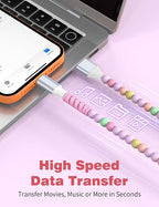 USB A to USB C Cable 3FT,Beaded Charger Cord for iPhone 17 16 Pro Max 17e 16e 15 Car Play,Type C Cute Car Charger Cord for iPad 10 11th/Samsung S26 S25 Ultra S24/Android Phone Girls Women,Pink-Green