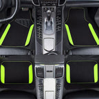 Fluorescent Leather & Waterproof Car Carpet Floor Mats, Universal Car Mats Fit for SUV,Vans,sedans, Trucks,Set of 4pcs Car Carpet with Anti-Slip nibbs Driver Heel Pad (Black Green Lime)