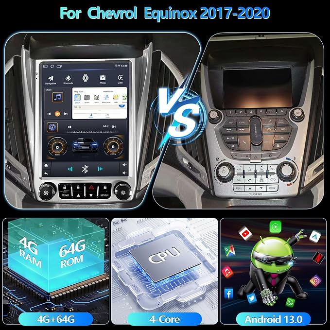 Android 12 Car Stereo, 10.1-inch HD Touchscreen, WiFi GPS Navigation Radio Player with Backup Camera for Chevrolet Equinox, GMC Terrain 2012-2017 (2+32G Without Lock)