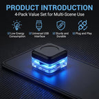 4 PCS Car Interior USB LED Lights, Square Ambient Mood Decorative Lamp, Portable Mini Soft Glow Night Light, Universal Plug and Play Lighting Accessory for Car & Home & Camping (Blue)