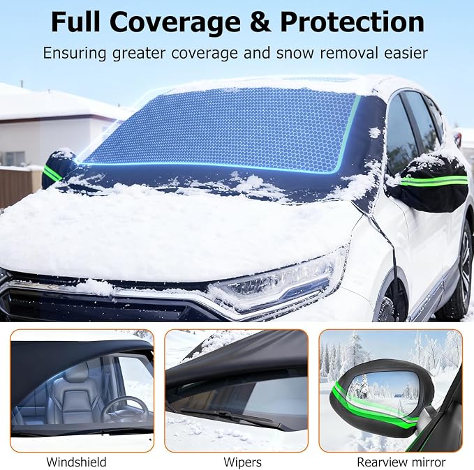 DMJN [2025 Upgraded Windshield Cover for Ice and Snow [Full Coverage Winter Protection]-Heavy Duty Car Snow Cover, Against Snow, Ice, Frost and Water, Suitable for Cars, SUVs, and Trucks-Medium