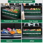 Car Trunk Organizer, Car Storage Organizer, Collapsible Multi Compartment for Car, Suv, Sedan, Truck, 100L, Extra Larger (Green, 100L)
