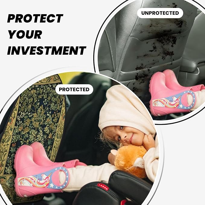 William Morris Greenery Forest Tree Floral Animals Blue Green Car Seat Back Kick Protectors Kick Mats With Storage Pockets For Vehicles To Protect From Dirt Mud Scratches 2 Pack