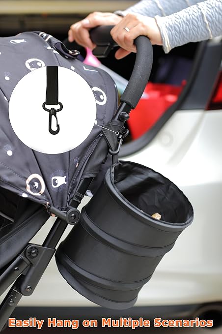 2Packs New Leakproof Car Trash Can, Mini Trash Can Pop-up Collapsible Hanging Car Trash Bin with Hook and Loop, Waterproof PEVA Liner Open-Top 1 Gallon Garbage Can for Cars Home Office