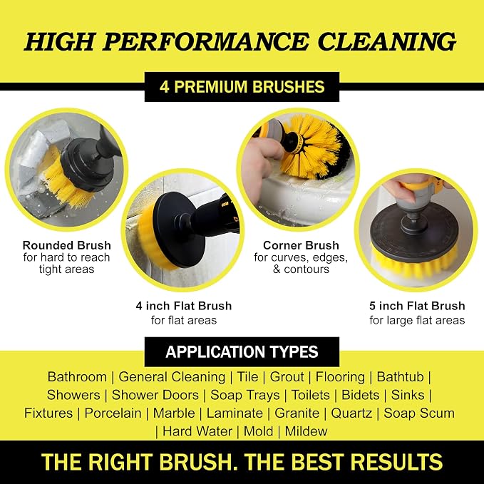 Nylon Attachment Set for Bathroom Cleaning - Power Scrubber Brush Kit for Bathtub, Shower, Tile, and Grout - All-Purpose Household Cleaning Brushes for Drill - Electric Grout Cleaner Kit