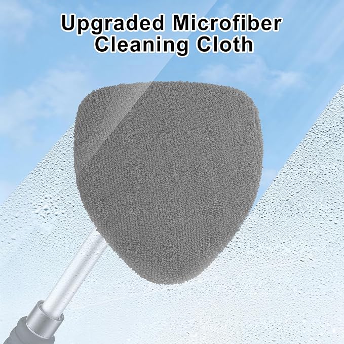 Windshield Cleaner Tool, Car Interior and Exterior Window Cleaning Kit with Extendable Handle & 4 Reusable Microfiber Pads, Auto Glass Wiper Brush Kit for Car & Home Windows (Grey)