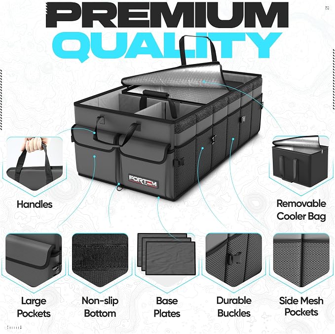 Trunk Organizer with Cooler For SUV Car Trunk, Foldable Storage, Car Accessories for Women Men, Collapsible Bag, 600D Oxford, Non Slip Bottom, Straps, Soft Cover (105L)