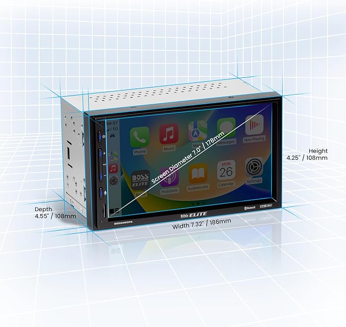 Elite BE920WCPA-C Car Stereo – Wireless Apple CarPlay & Android Auto, Double Din, 7 Inch Touchscreen, Bluetooth, No CD DVD Player, AM/FM Radio Receiver, USB, Backup Camera