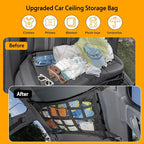 Car Ceiling Cargo Net with 3 Pockets,31.5"x21.6" Car Overhead Storage Mesh Organizer,Double Layer Roof Mesh Camping Overlanding Gear Must Haves Cargo Net,Road Trip Essentials (31.5"x 21.6")
