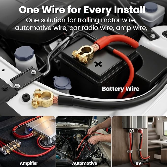 8 Gauge Wire 50 ft Red, 8 AWG Battery Cable CCA, Copper-Clad Aluminum Power Cable for Car Audio Amp, Automotive, RV
