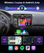 【Built-in DSP】Android Car Stereo for Honda Civic 2001 2002 2003 2004 2005 Radio Wireless Carplay Android Auto GPS Chip, 9 Inch Touch Screen 26UIs Mirror Link Bluetooth WiFi FM/RDS Backup Camera
