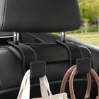 Leather Car headrest Hook for Purses and Bags (Black, 2pcs) | Leather wrap hook with Larger strap holder, friendly to your leather purse. Strong load up to 44lbs.