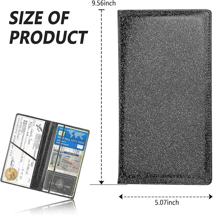 Car Registration and Insurance Holder,PU Leather Car Glove Box Organizer Car Document Holder for ID,Driver's License (Sequins Black)