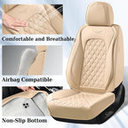 Coverado Front Car Seat Covers, Faux Leather Oil-Resistant Non-Slip Cushions, Universal Fit for Sedans, Pickups, SUVs, Waterproof Seat Covers, Car Seat Protectors – Beige