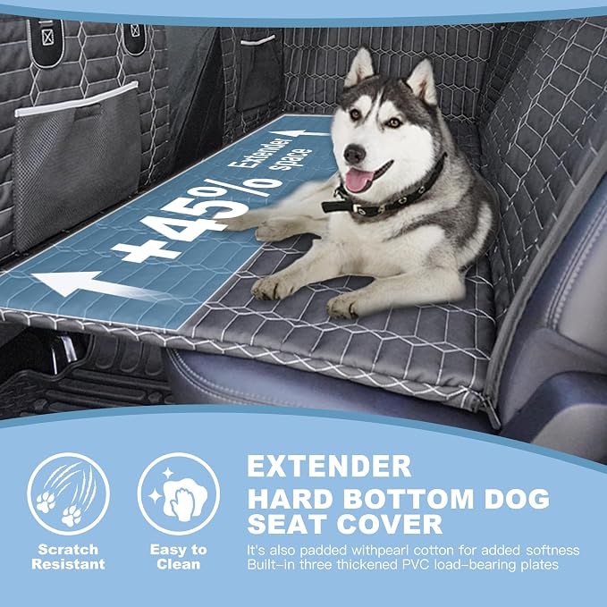 Back Seat Extender for Dogs Truck, Large Hard Bottom Car Seat Cover for Dogs, Waterproof Dog Hammock for Full Size Truck for Ford F-Series/RAM 1500/Silverado/Sierra