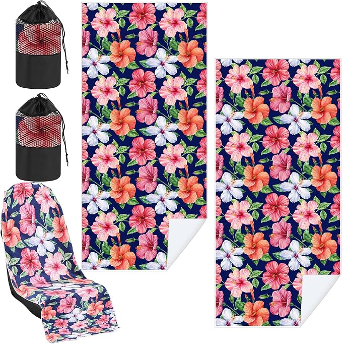 Car Seat Towel Covers with Storage Bag, 63 x 32 Inch Universal Non Slip Waterproof Sweat Protector for Car Truck, Gym Swimming Running, Machine Washable(1 Pack,Summer Flower Hibiscus)