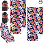 Car Seat Towel Covers with Storage Bag, 63 x 32 Inch Universal Non Slip Waterproof Sweat Protector for Car Truck, Gym Swimming Running, Machine Washable(2 Pack,Summer Flower Hibiscus)
