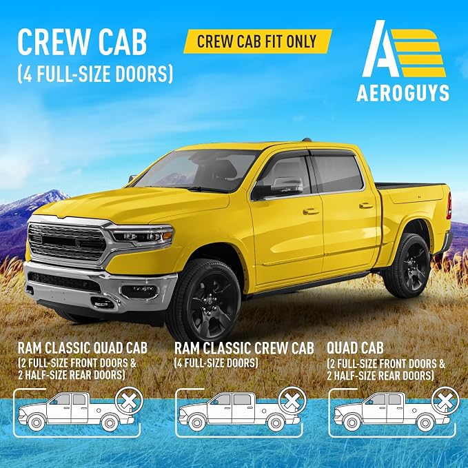 Extra Durable Window Deflectors Tape-On Window Visors Rain Guards Fit for Dodge Ram 1500 (New Body Style) 2019-2026 Crew Cab, Sun Visors, Wind Vent for Shades, Exterior Car Accessories - 4pcs. AG0717