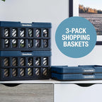 Eco Collapsible Shopping Basket with Handles, 24L Ocean, 3 Pack