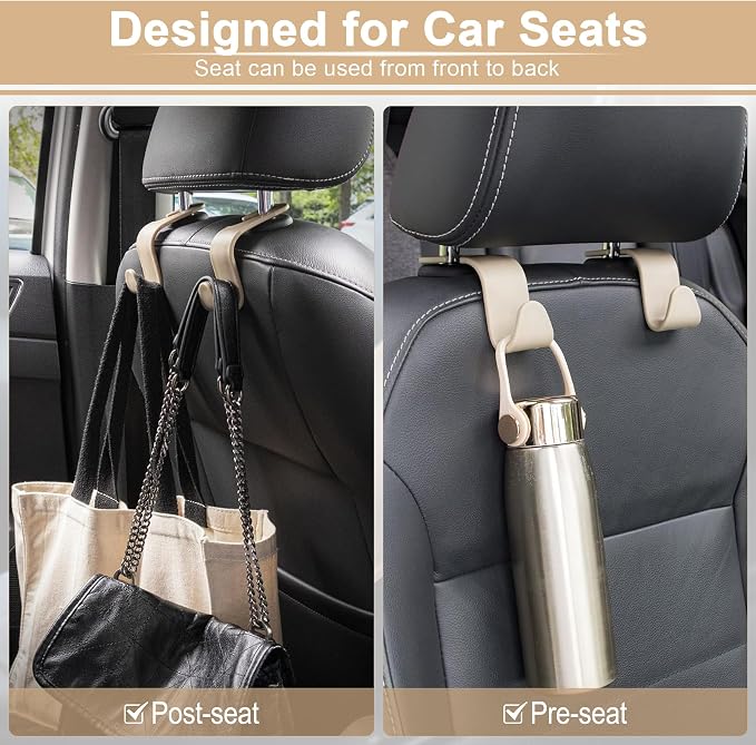 Car Seat Headrest Hook, Auto Seat Hook Hangers Storage Organizer Interior Accessories for Purse Coats Umbrellas Grocery Bags Handbag, 4-Pack