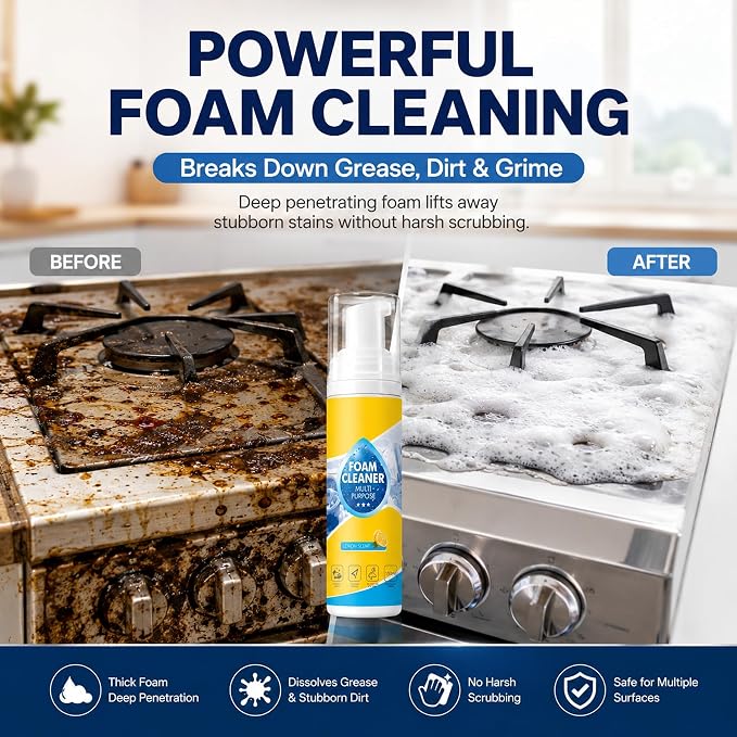 【2Pack】Foam Cleaner,4-in-1 Multi-Enzyme FoamCleaner,New Foam No-Rinse Cleaner,Multifunctional Foam-Cleaner Deep Cleaning Spray for Car Interior Leather Car Seat Cleaner,Kitchen Grease,Sofa Upholstery