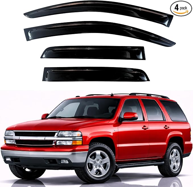 KPY Rain Guards Fit for 2000-2006 Chevrolet/Chevy Tahoe, Out-Channel Window Visors Vent Wind Deflectors 4PC, Car Accessories for 2000-2006 GMC Yukon/Yunkon Denali, 2002-2006 Cadillac Escalade
