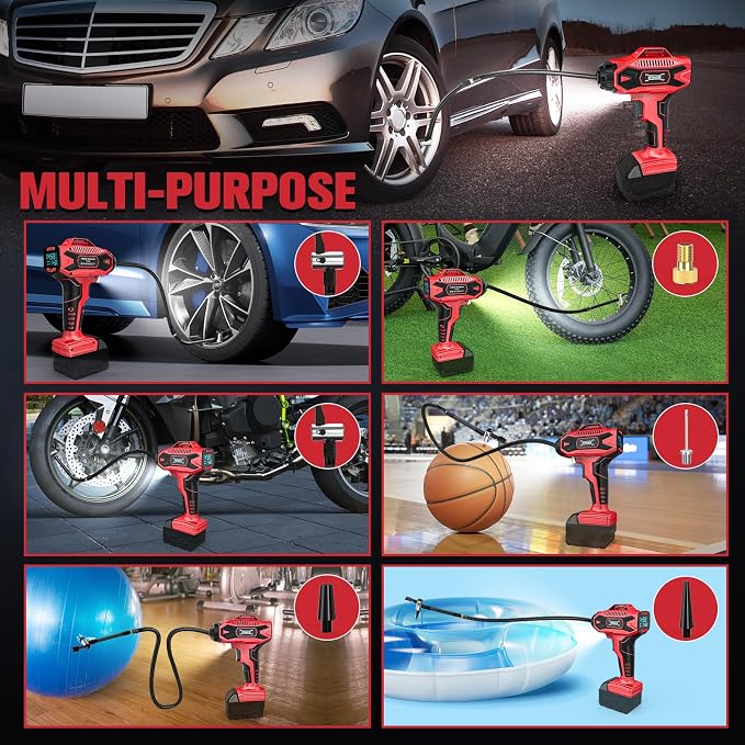 160PSI Cordless Tire Inflator Air Compressor Compatible with Milwauke 18V Battery, Portable Air Pump with Digital Pressure Gauge, Fast Inflation for Cars Motorcycles Bikes Balls (Tool Only)