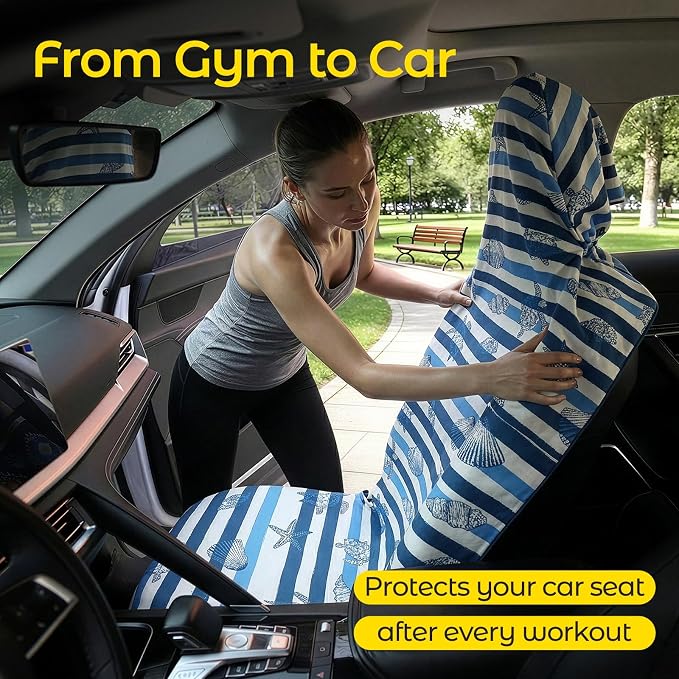 Car Seat Towel Cover - Sweat Absorbing Microfiber Towel for Car Seat After Gym, Workout & Beach - Washable Seat Protector, Universal Fit for Cars, Trucks, SUVs - 2 Pack