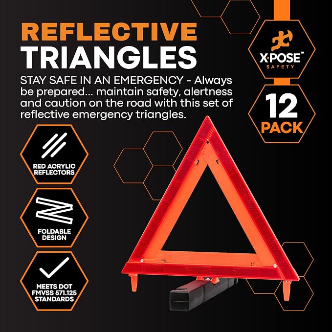 Reflective Emergency Triangles – 12 Kits (36 Triangles) – DOT Approved Roadside Car Safety Warning Reflectors – Red & Orange Automotive Vehicle Hazard Visibility Markers
