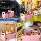 Car Trunk Organizer for SUV, Car Storage Organizer Collapsible Multi Compartment Container Box, Adjustable Car Accessories for Women/Men, Pink
