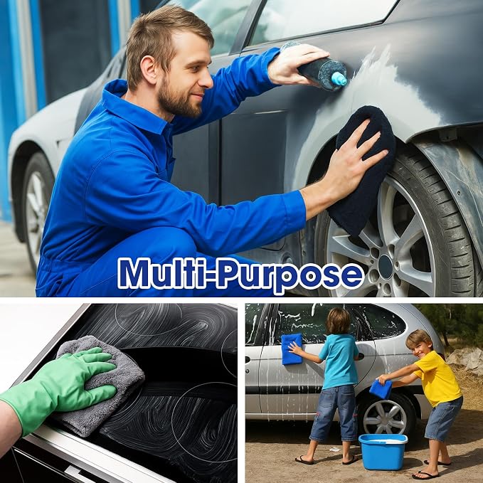 30 Pcs16 x 16 Inch Edgeless Microfiber Plush Towels for Cars Detailing Drying Wash Polishing Absorbent Cleaning Cloths, 500 GSM (Navy Blue, Gray, Black)