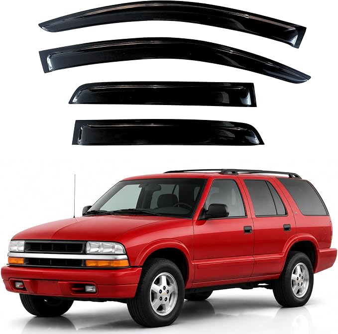 KPY Rain Guards Fit for 1995-2005 Chevy S10 Blazer/GMC S15 Jimmy, Out-Channel Window Visors Vent Wind Deflectors 4PC, Car Accessories for 98-01 GMC Envoy, 96-01 Oldsmobile Bravada (4-Door)