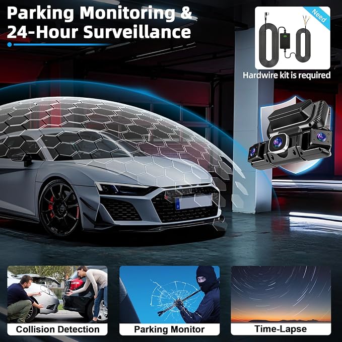 W6 Dash Cam 4 Channel Dash Cam 2K Front + 1080P Rear & Side 360° Coverage 8 IR Night Vision 5GHz WiFi & App G-Sensor Parking Monitor 64GB SD Card Included