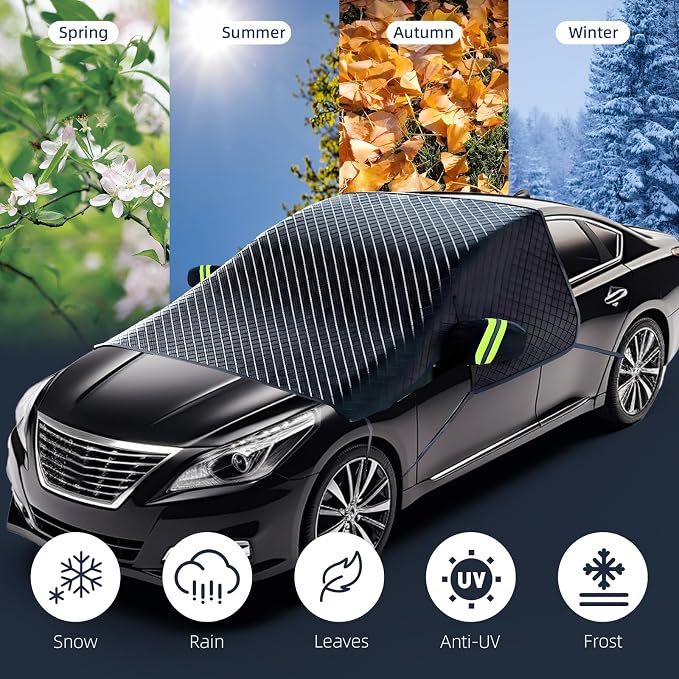 Windshield Cover for Ice and Snow, Extra Large Car Snow Cover Protect Front Windshield & Rearview Mirror, Magnetic Anti-Snow Cover Universal Fit for Most Vehicle Medium (Front Cover)