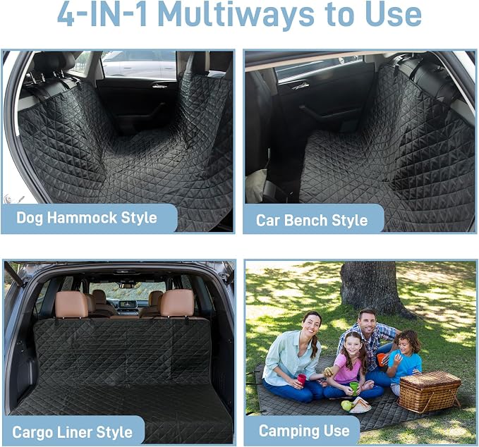 Extra Large Dog Car Seat Cover for Back Seat, Universal Fit Bench Car Seat Cover, Waterproof Dog Hammock for Car with Adjustable Straps, Durable Seat Protector for Cars, Trucks & SUVs, Black